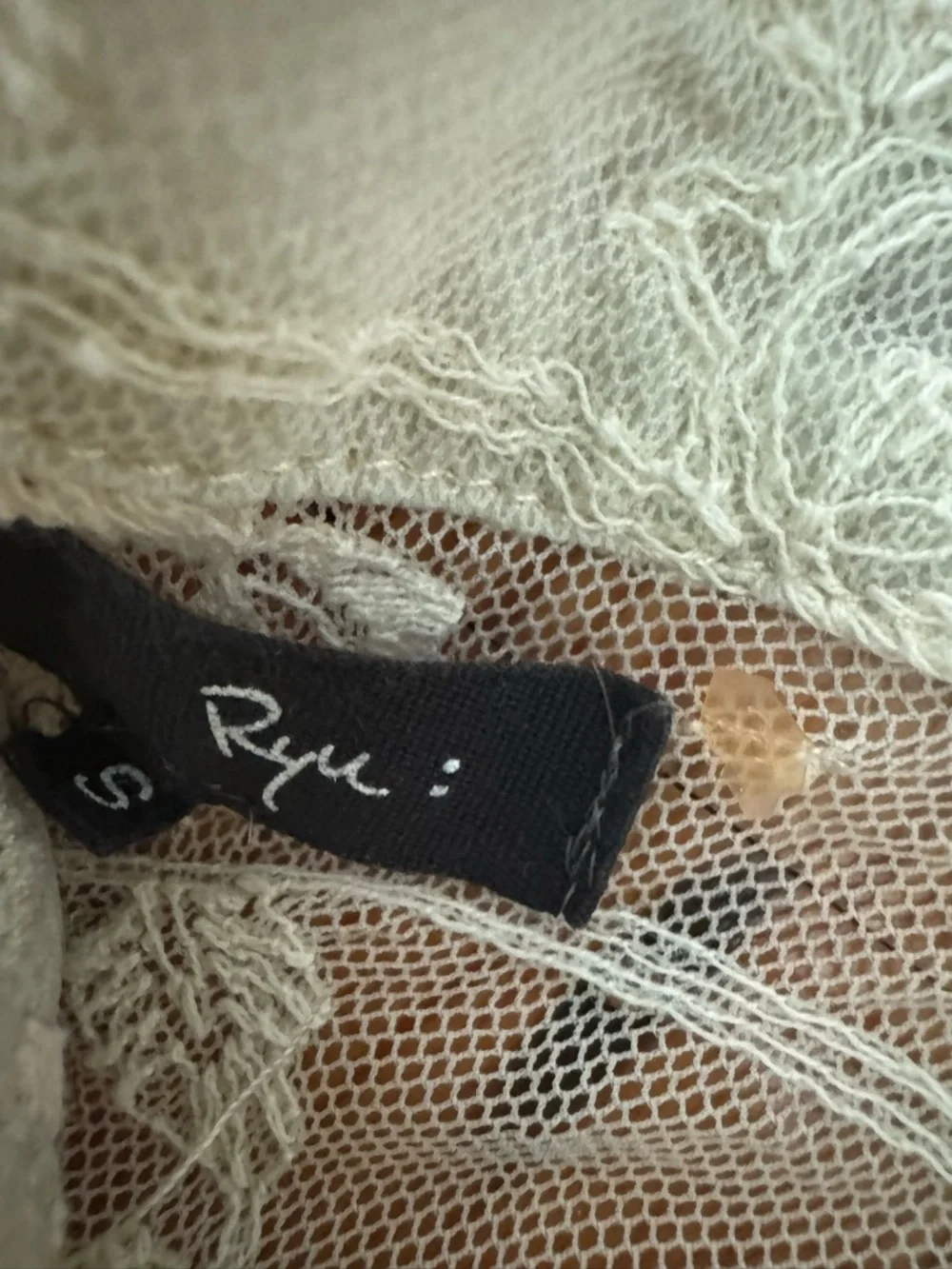 Ryu Cream Sheer Lace Ruffle Button-Front Top - Picture 3 of 5